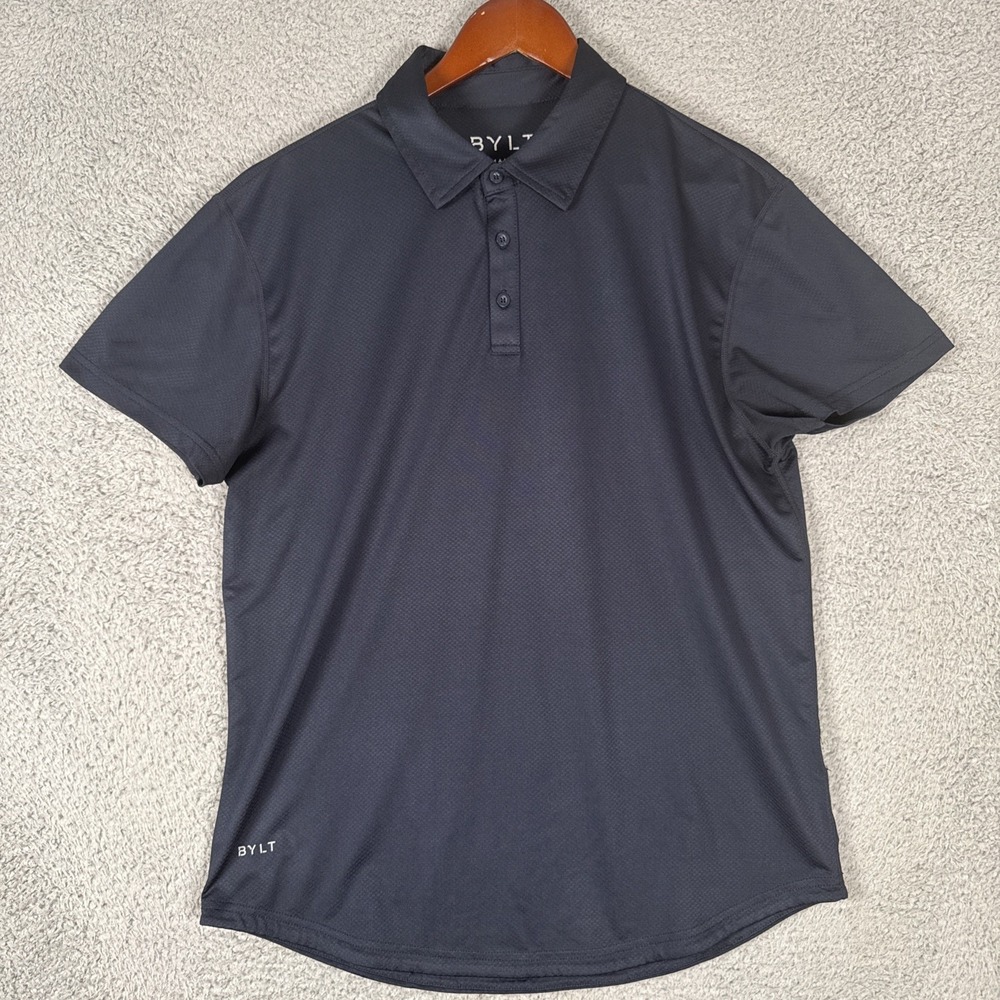 BYLT Performance Polo Shirt Mens Medium Black Curve Hem